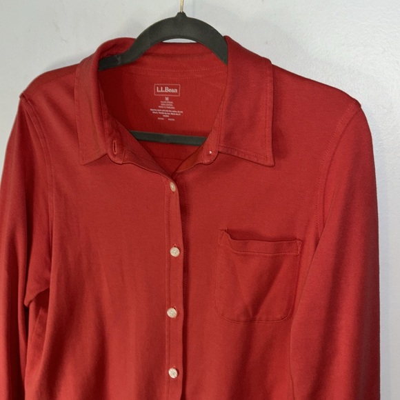 LL Bean Coral Pink Button Down Blouse Top Size Large 100%Cotton Jersey Material - Picture 4 of 10